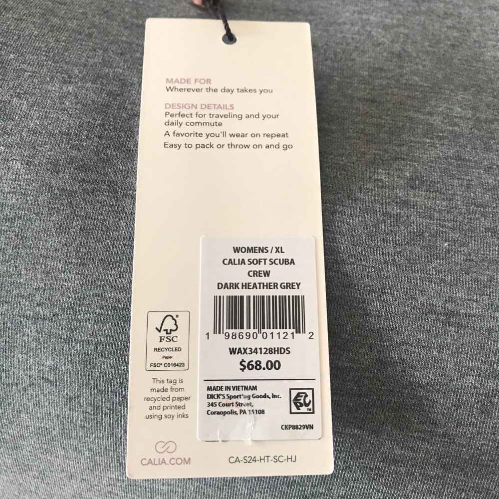 Calia Women's Soft Scuba Crew in Dark Heather Grey size XL NWT - Picture 7 of 7